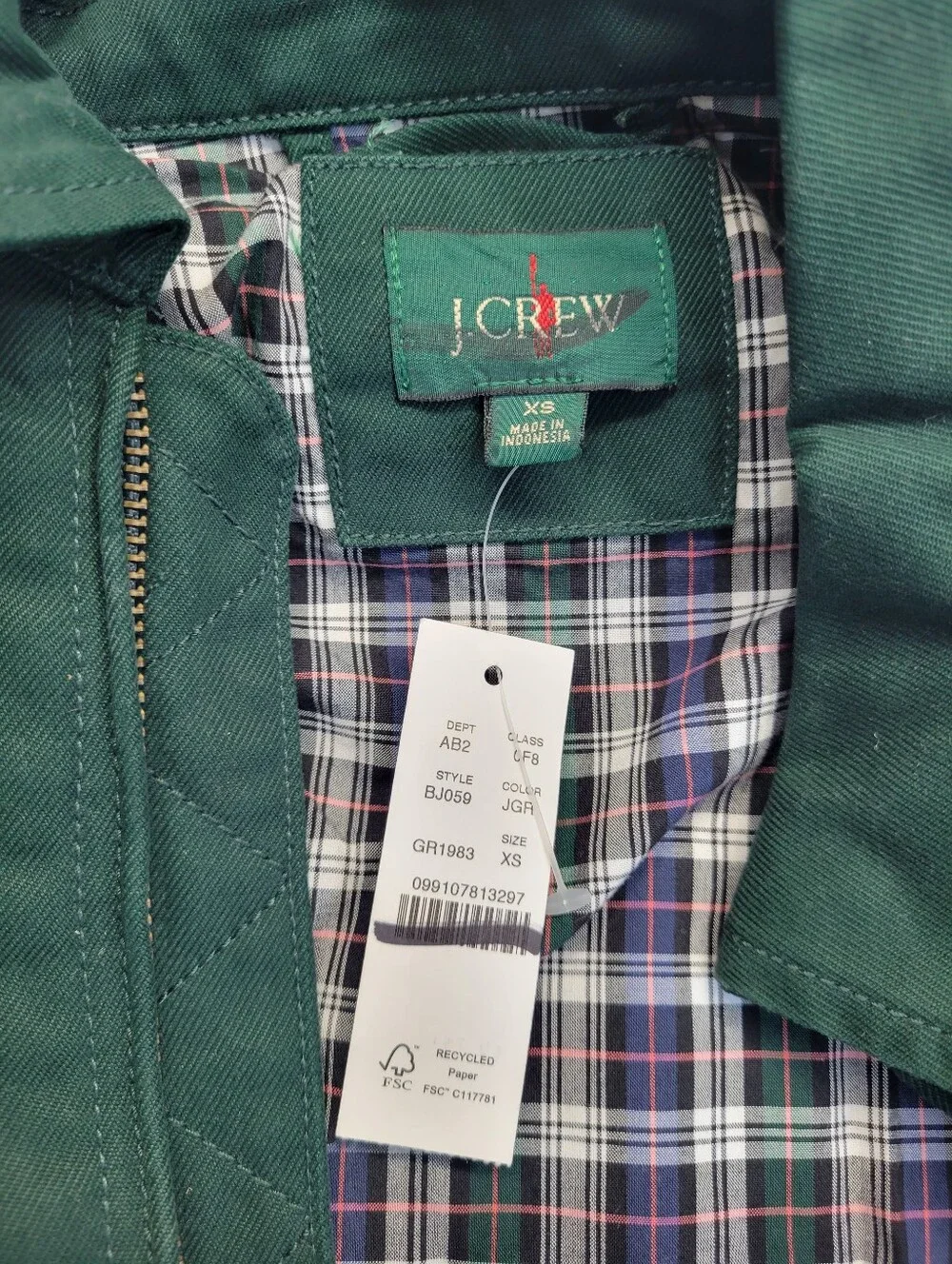 J Crew Harrington jacket in cotton twill BJ059 Size XS Green